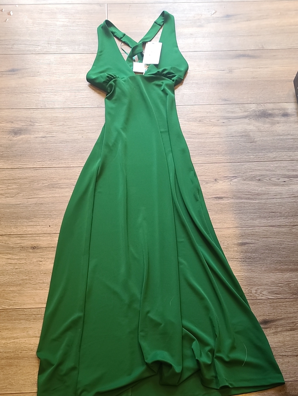 ZARA Green Crossover Halter Knit Maxi Dress NWT Large